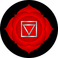 Red four-petal lotus representing the base or root chakra