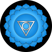 Blue 16-petal lotus representing the throat chakra