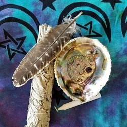 Feather and smudge stick used for cleansing the aura